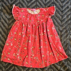 Girls Coral Pink Paisley Flutter-Sleeve Dress